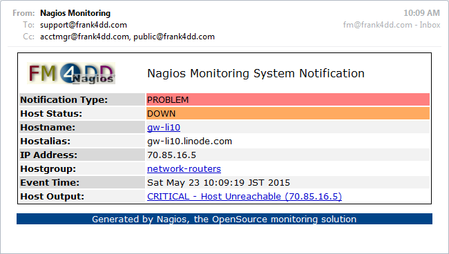 Nagios notification example using multi: host down