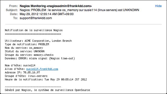 PNP4Nagios notification example using text: service unknown